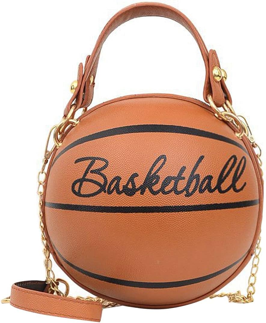 QZUnique Basketball Shaped Cross Body Bag Round Handbag PU Leather Messenger Shoulder Bag Personality Purses for Women - necksoother