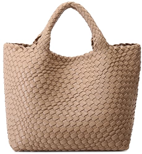 Woven Bag for Women. Vegan Leather Tote Bag Large Summer Beach Travel Handbag and Purse Retro Handmade Shoulder Bag - necksoother
