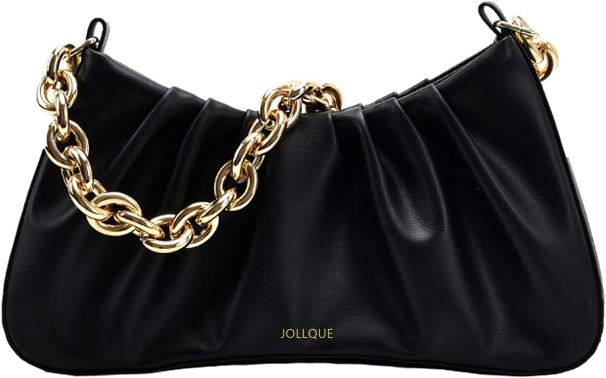 JOLLQUE Shoulder Bag for Women.Small Leather Dumpling Bags Handbag Purse.Gold Chain Evening Clutch Purses - necksoother