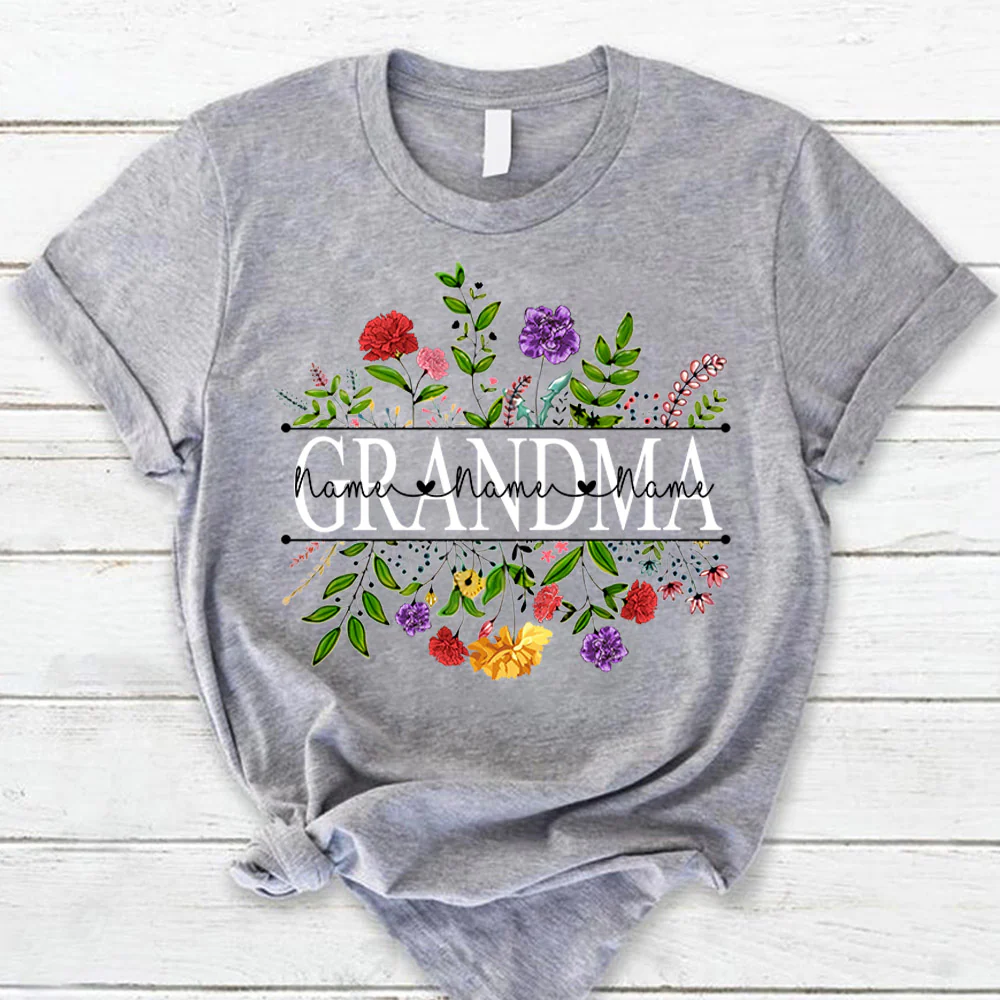 Personalized Grandma With Grandkid's Names Carnation Frame Shirt For Grandma - necksoother