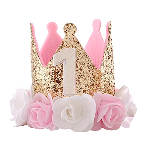 1st Birthday Hat Girl Decorations First For Baby Gifts Rose Gold Pink Crown Party One Year Old Princess - necksoother