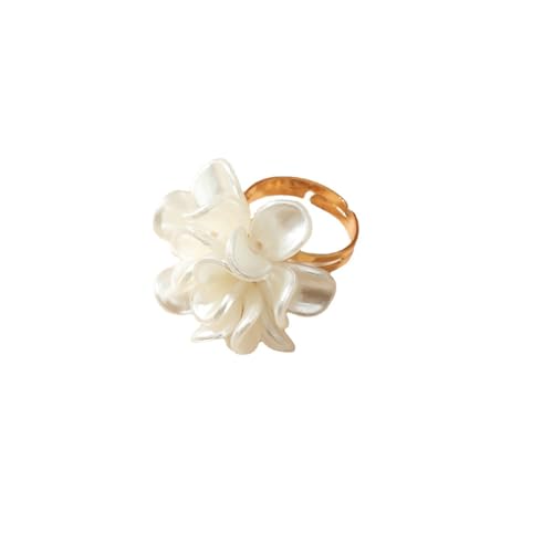 Flower Rings for Women White Flower Ring Statement Open Adjustable Ring for Women - necksoother