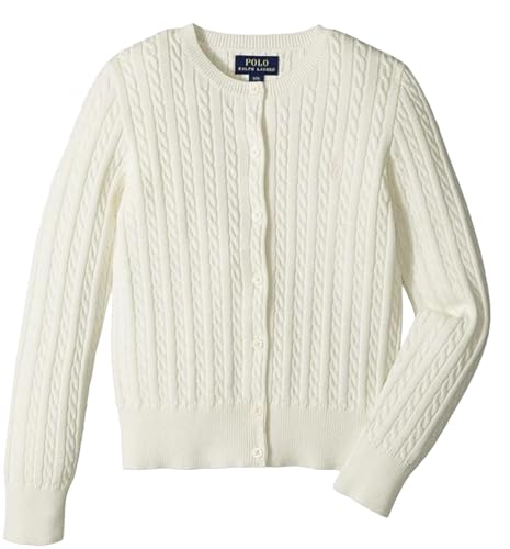 POLO RALPH LAUREN Kids Girl's Cable Knit Cotton Cardigan Sweater 6 Warm White - necksoother