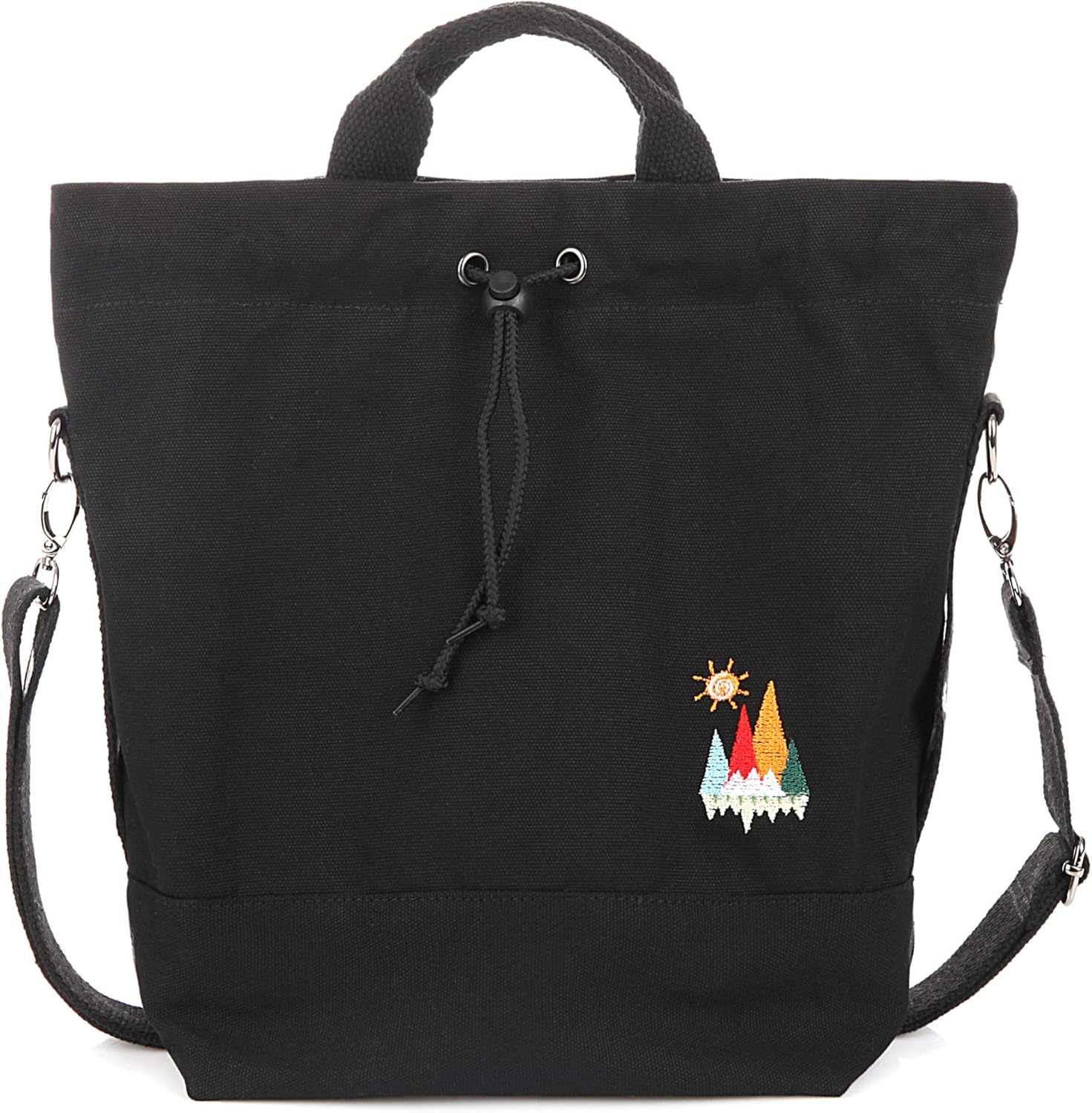 Women Canvas Tote Handbags Casual Shoulder Work Bag Crossbody Bag with Sunshine Embroidery - necksoother