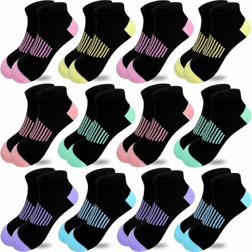 JAMEGIO 12 Pairs Girls Socks Ankle Socks for Girls Running Athletic Low Cut Socks for Little Big Girls - necksoother