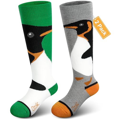 Merino Wool Ski Socks Kids 2 Pairs. Winter Warm Knee High Snowboarding Thermal Skating Socks for Boys Girls Toddlers - necksoother