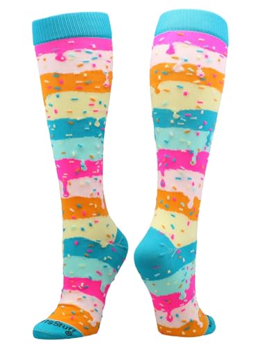 MadSportsStuff Rainbow Sprinkles Socks for Soccer Softball Girls Boys Women Youth Adult Over the Calf Fun Bright - necksoother