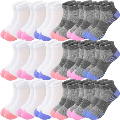 Bemeol Girls Socks 18 Pairs Ankle Socks for Girl Cotton Sports Socks Athletic Running Low Cut Socks - necksoother