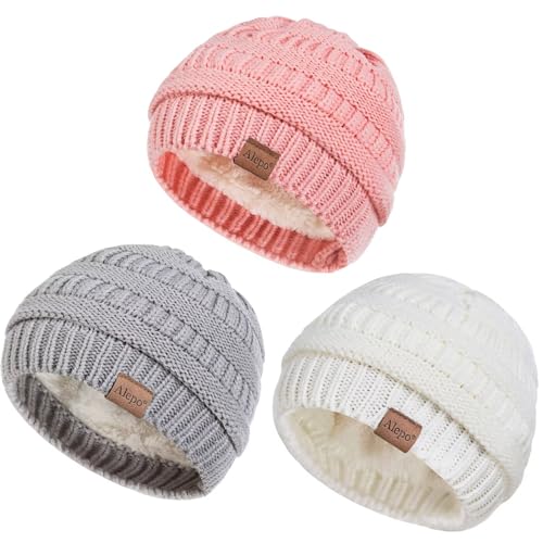 Alepo 3 Pack Baby Beanie Hats for Girls Boys. Soft Warm Fleece Lined Baby Winter Hat for Newborn Infant Toddler Kids - necksoother