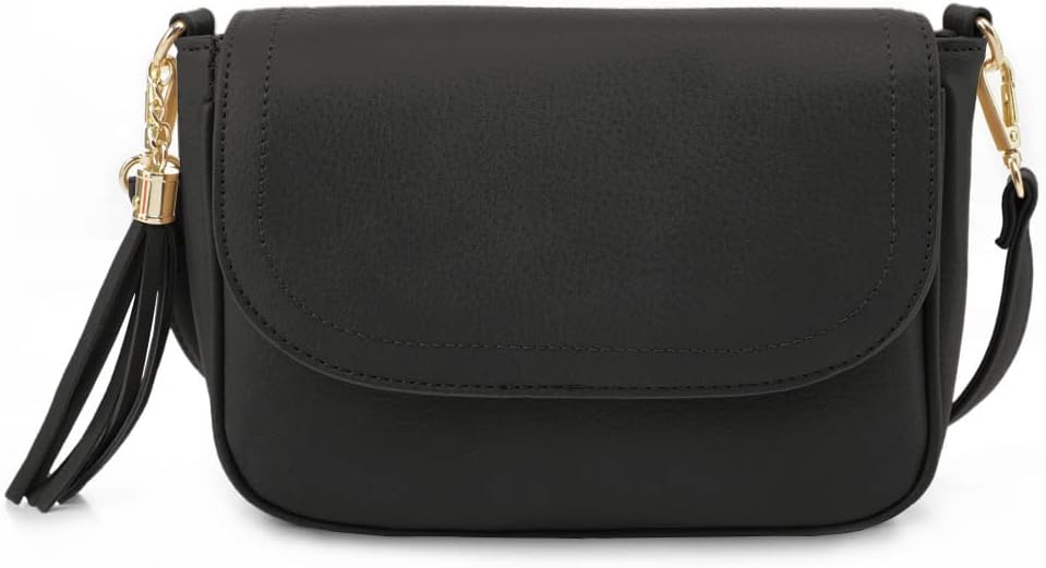 EVVE Small Crossbody Bags for Women Trendy Flap Saddle Purses with Tassel Vegan leather Shoulder bag - necksoother