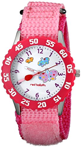 Red Balloon Kids' W000182 Butterflies Time Teacher Stainless Steel Watch with Pink Nylon Band - necksoother
