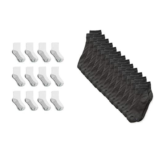 Hanes Boys' 12-Pack EZ Sort Comfort Toe Seam Ankle Socks White/Black - 24 Pack 3-9 - necksoother