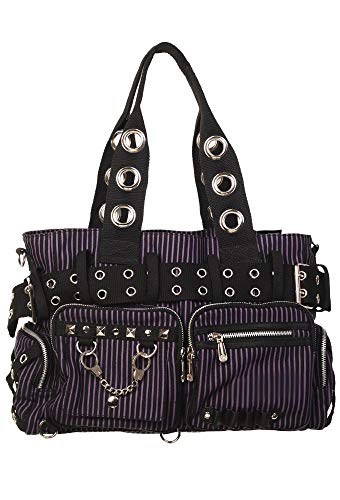 Lost Queen Striped Punk Rock Steampunk Purse with Handcuff Skull Charm - necksoother