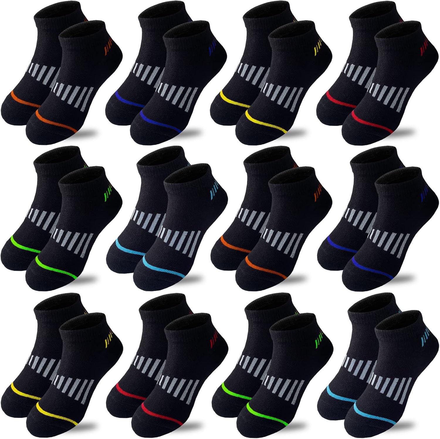 12 Pairs Boys Socks Kids Ankle Athletic Cotton Socks Half Cushioned Low Cut Socks - necksoother