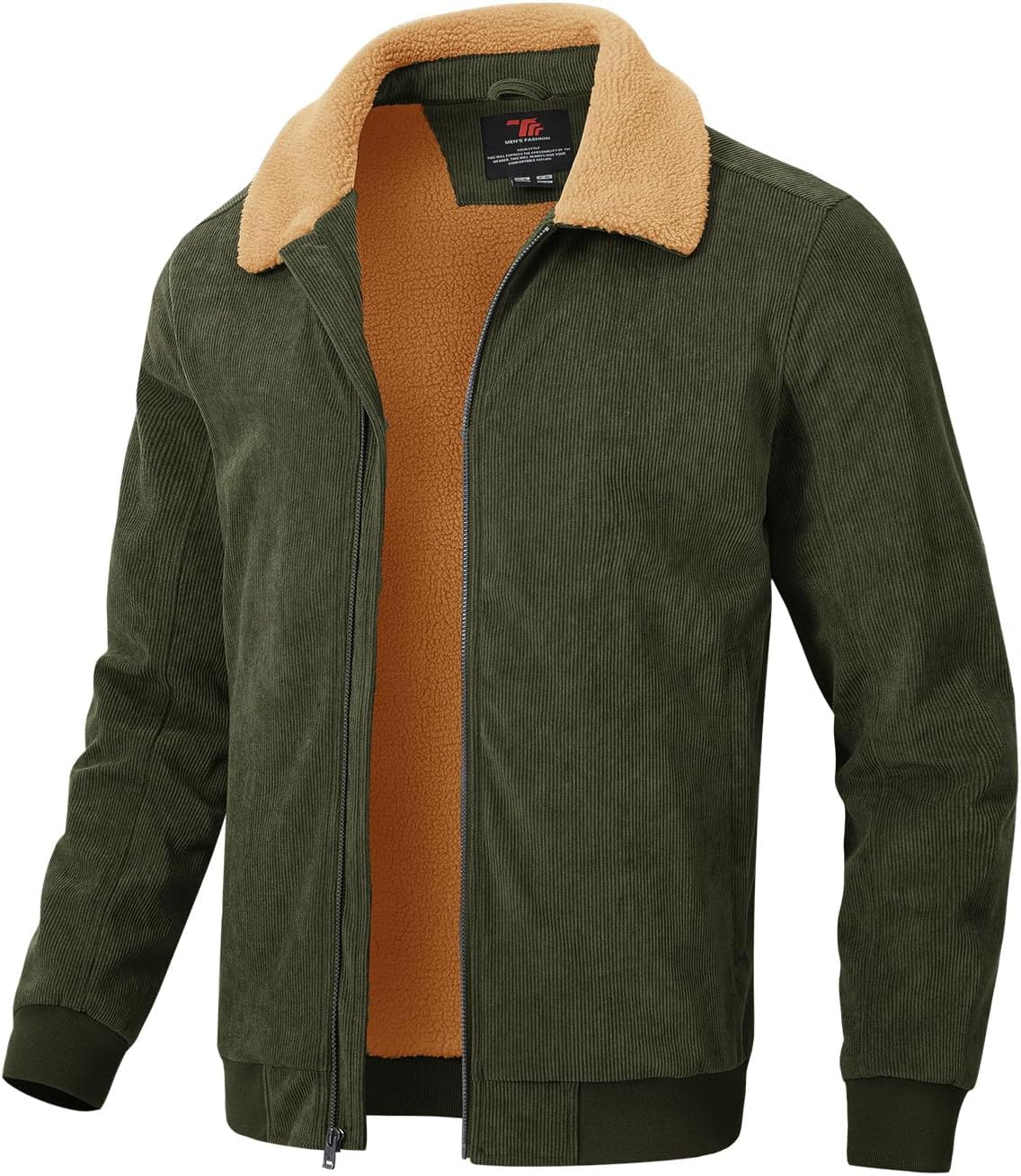 Rdruko Men's Corduroy Jacket Sherpa Lined Trucker Jacket Turn-Down Collar Full Zip Warm Winter Jacket - necksoother