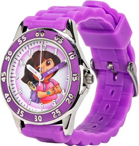 Accutime Dora the Explorer by Nickelodeon Analog Quartz Watch for Kids �C Purple Time-Teaching Watch with Easy-Read Dial - necksoother