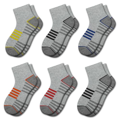 Comfoex Boys Socks 4-6 6-8 8-10 Years Old Athletic Quarter Socks Ankle Sports Socks With Cushioned Sole 6 Pairs - necksoother