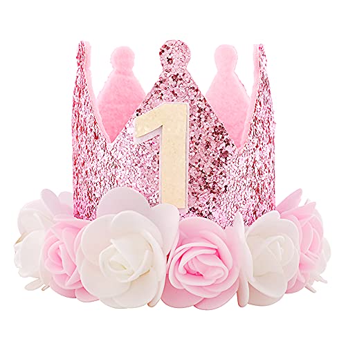 IVYRISE Hat First Birthday 1st Decorations For Girl Gifts Rose Gold Baby Pink Crown Party One Year Old Princess - necksoother