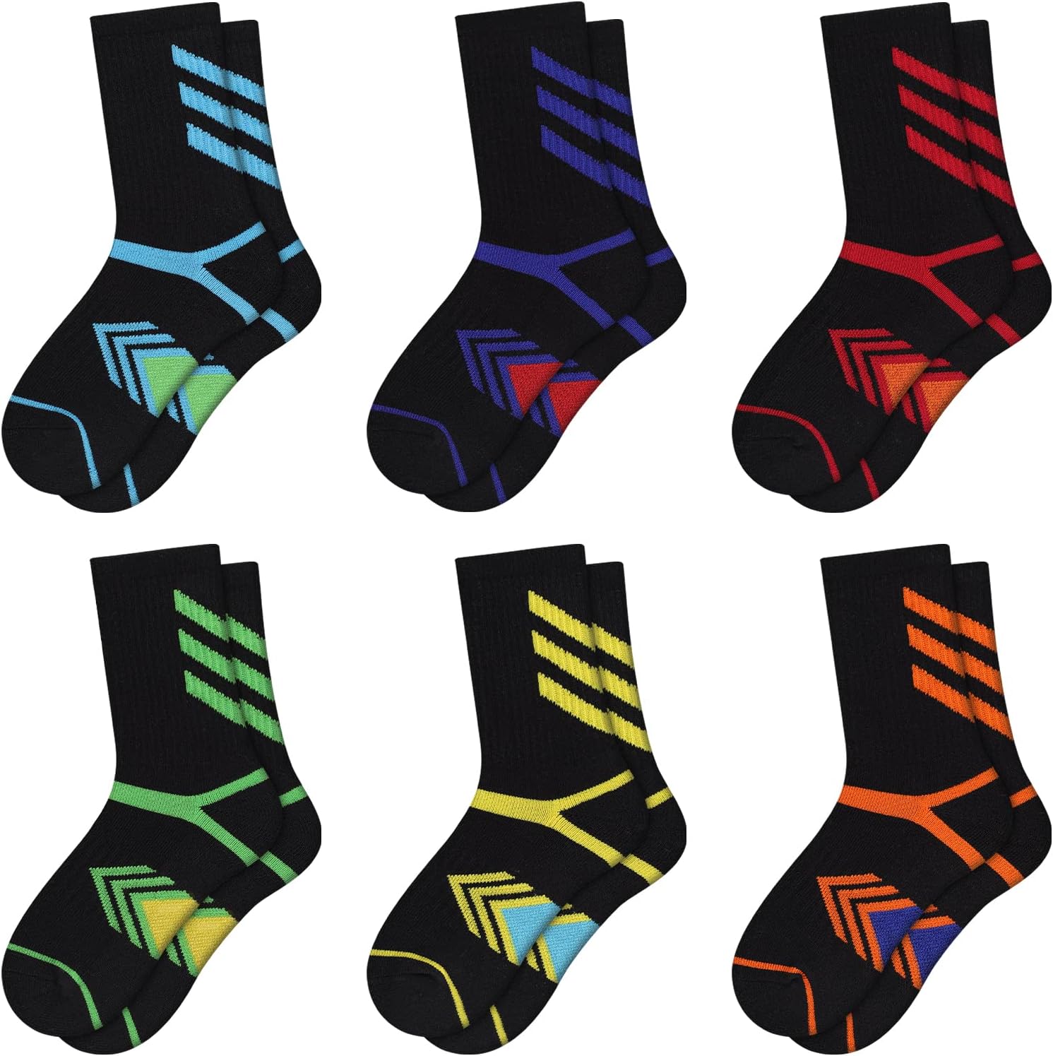 Comfoex Boys Crew Socks Athletic Long Cotton Socks For Kids Half Cushioned Calf Sports Socks 6 Pairs - necksoother