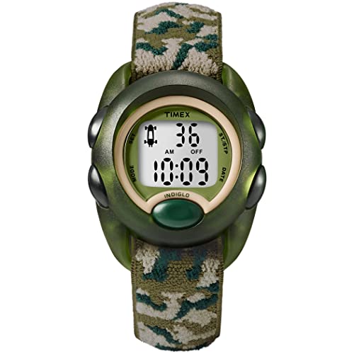Timex Boys T71912 Time Machines Digital Green Camouflage Elastic Fabric Strap Watch - necksoother