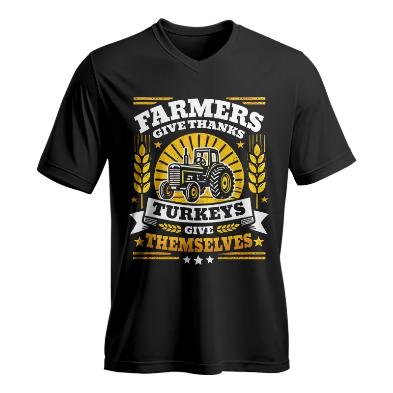 Farmers Give Thanks Turkeys Give Themselves - Unisex Jersey Short Sleeve V-Neck Tee - necksoother