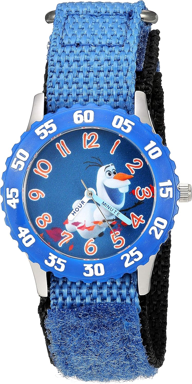 Disney Frozen Kids' Bezel Stainless Steel Time Teacher Analog Nylon Strap Watch - necksoother