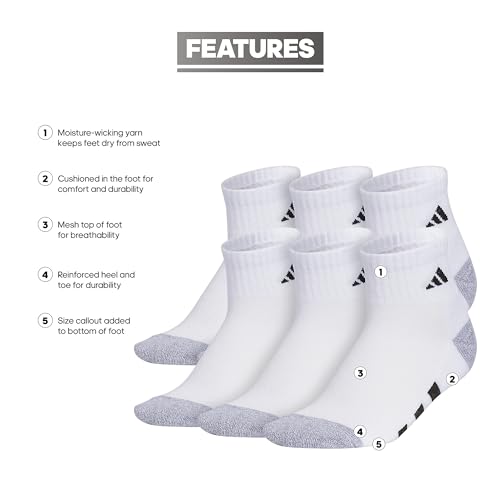 adidas Athletic Cushioned Quarter Socks (6-Pair) for Kids. Boys and Girls. Above The Ankle Fit. Durable Fabric - necksoother