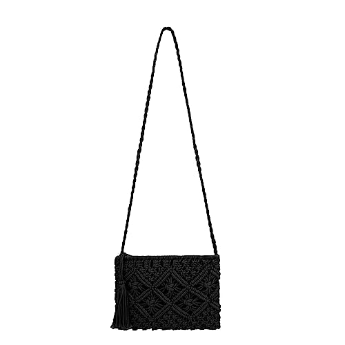Women Crochet Shoulder Bag Handmade Woven Beach Crossbody Handbag Satchel Purse with Tassel for Summer - necksoother