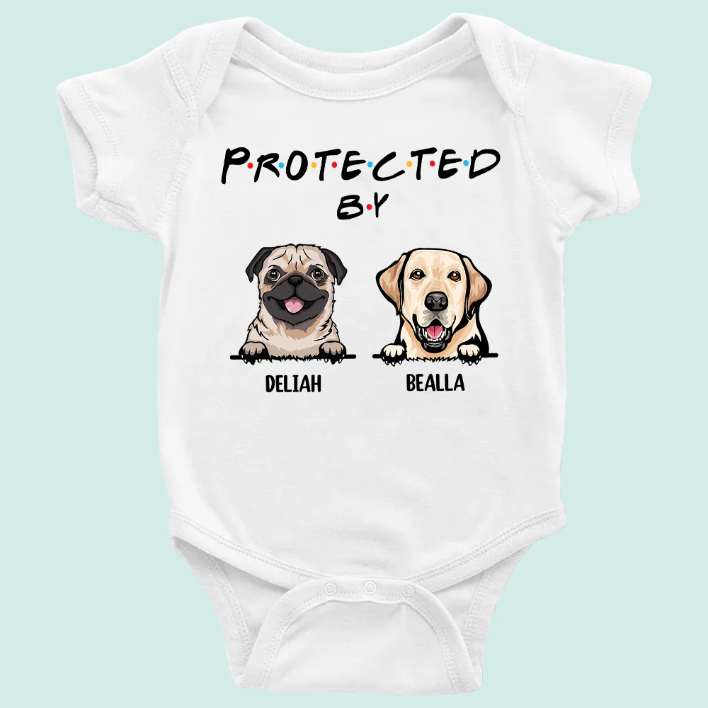 Protected By Dog Onesie Custom Dog Breeds For Baby Newborn Gift Baby Shower Onesie H2511 - necksoother