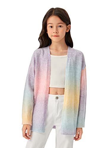 Floerns Girls Open Front Long Sleeve Drop Shoulder Kimono Cardigan Sweater - necksoother