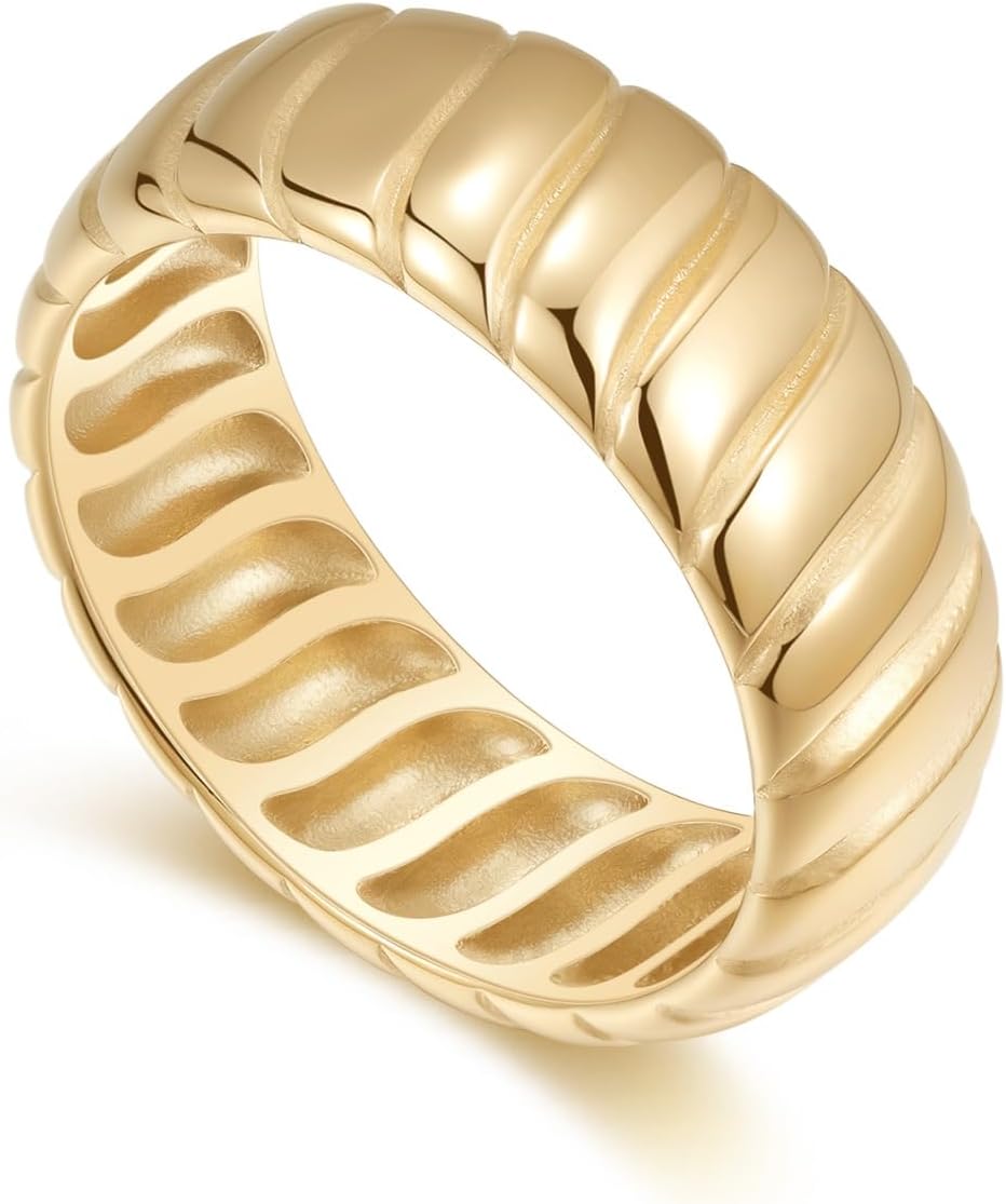 14K Gold Plated Chunky Statement Ring. Wide Band for Women. Size 5-10 - necksoother