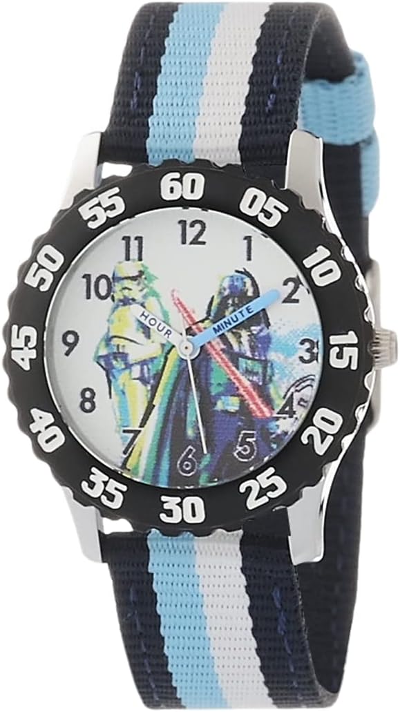 Star Wars Kids' Bezel Stainless Steel Time Teacher Analog Nylon Strap Watch - necksoother