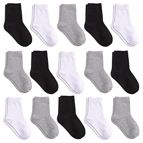 Toddler Kids Crew Socks 15 Pack Boys Athletic Socks Soft Half Cushion Calf Socks for Active Little Big Boy Sport Socks - necksoother