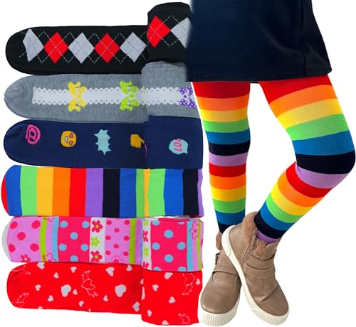ToBeInStyle Girls' Pack of 6 Full Length Footed Winter Knit Acrylic Uniform Tights - necksoother
