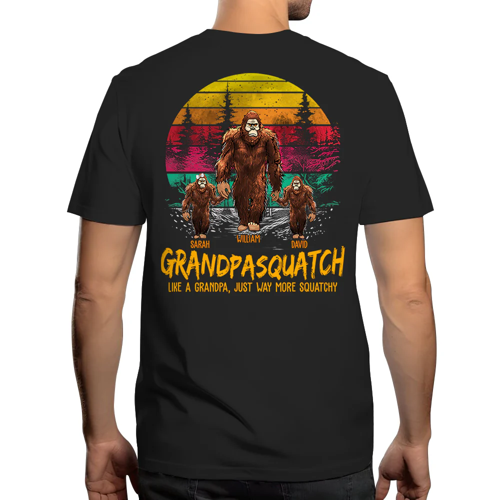 Papasquatch. Like A Grandpa. Just Way More Squatchy - Personalized Vintage Back Printed Shirt - necksoother