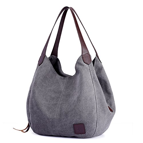 DOURR Women's Multi-pocket Shoulder Bag Fashion Cotton Canvas Handbag Tote Purse - necksoother