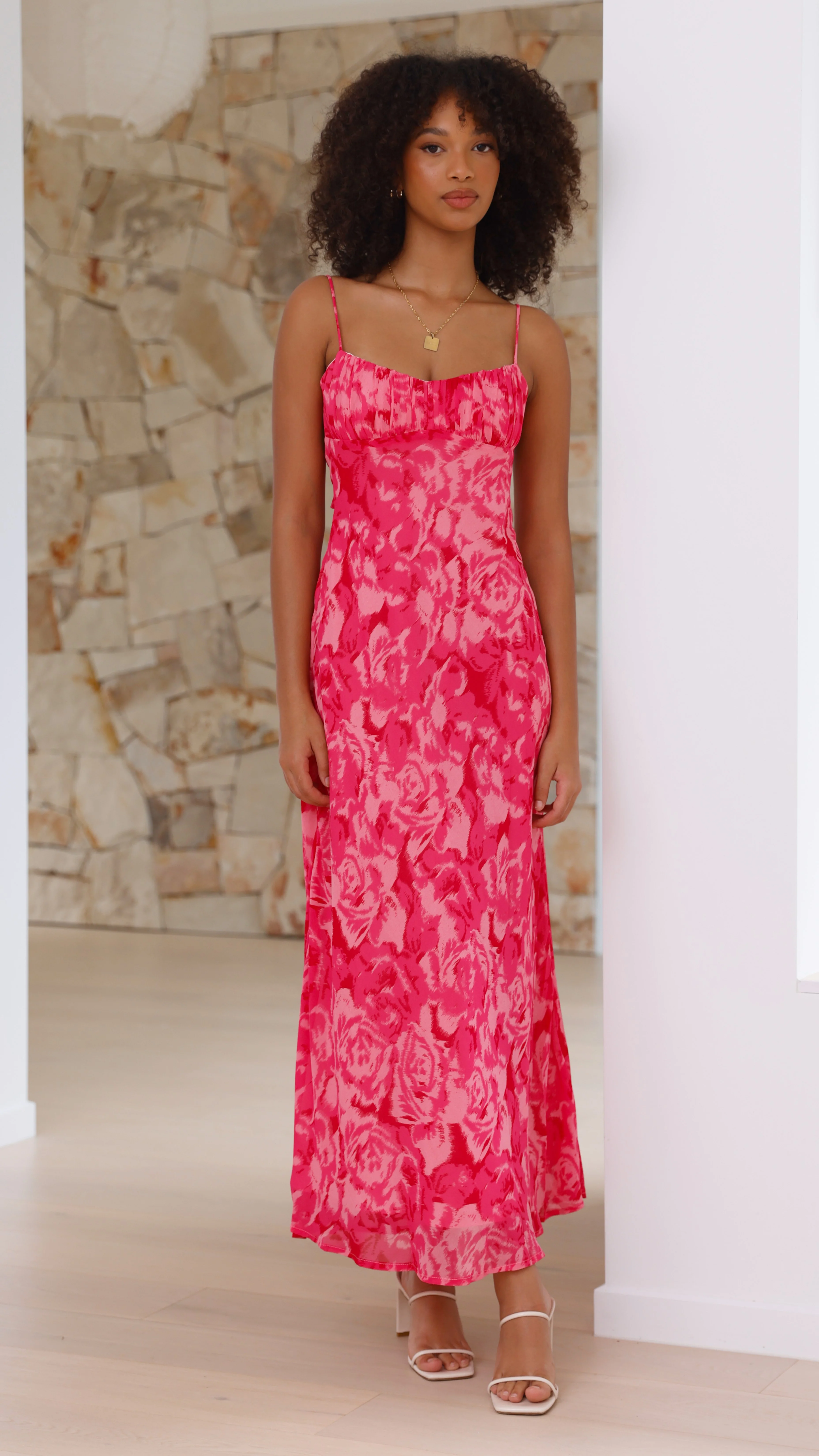 Margie Midi Dress - Pink Floral - necksoother