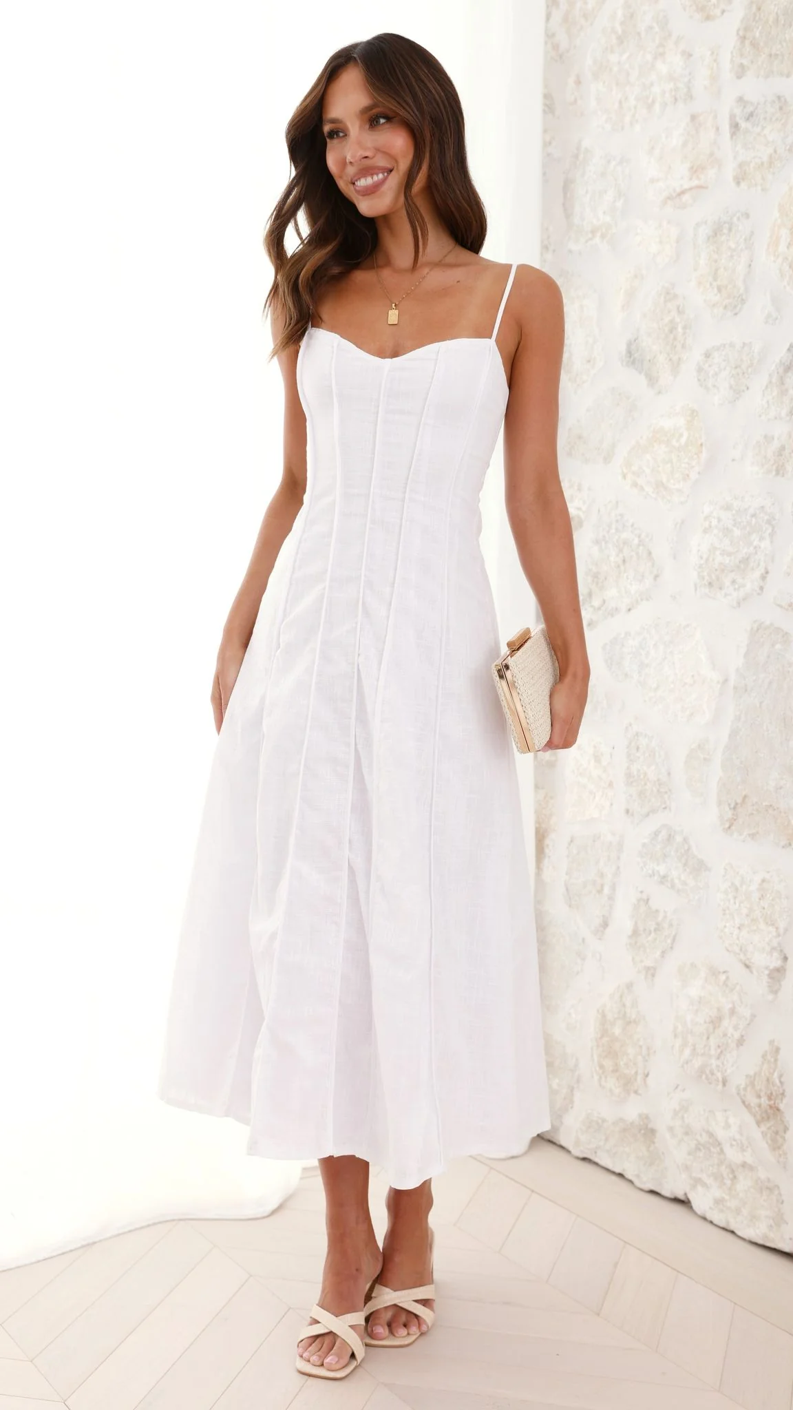 Ilenna Midi Dress - White - necksoother