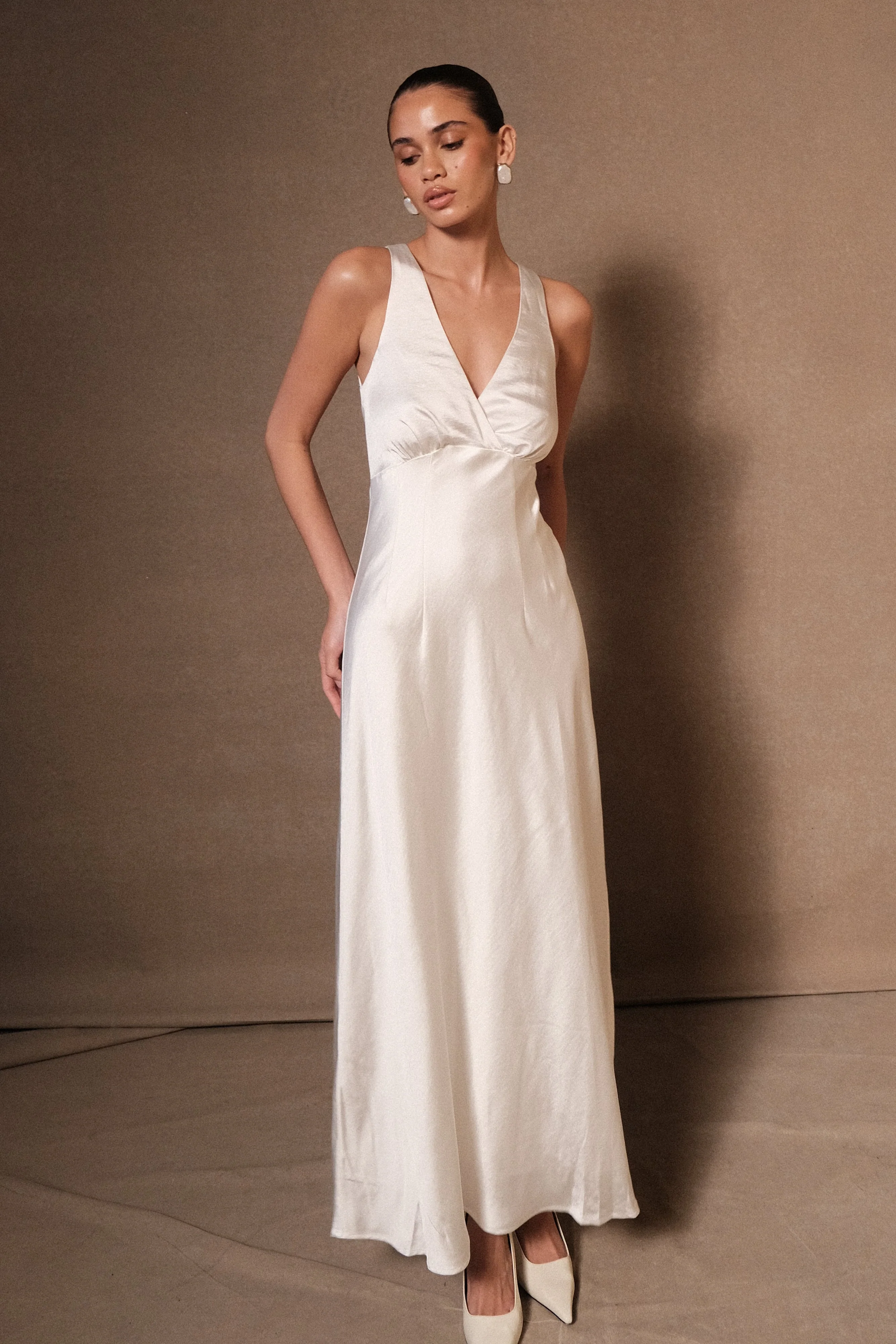Meghan Satin Maxi Dress - Ivory - necksoother