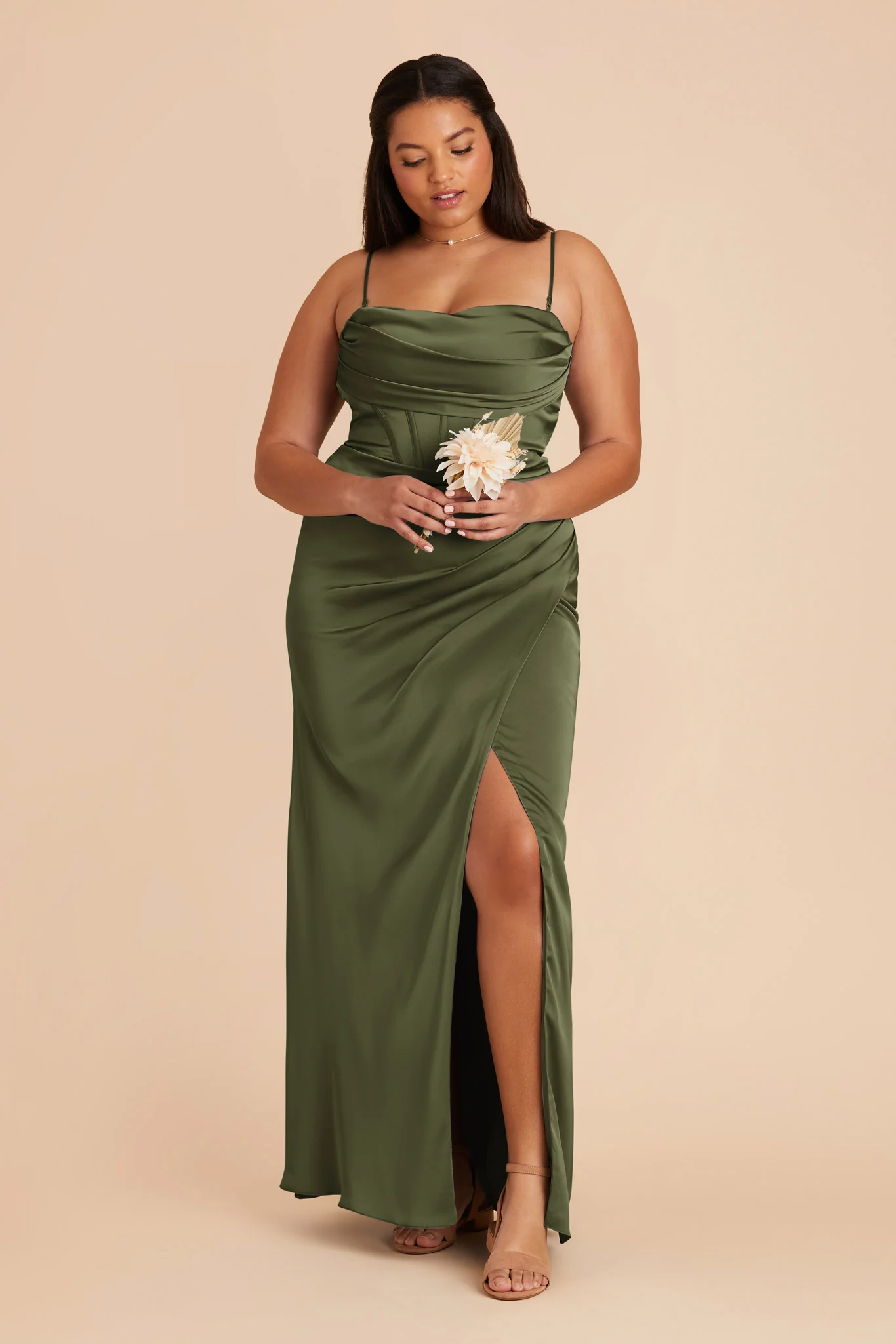 Carrie Matte Satin Dress - Olive - necksoother