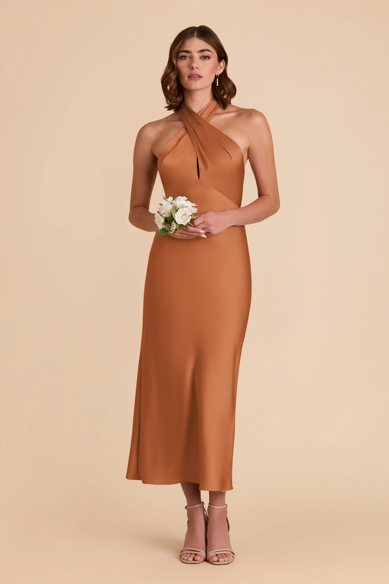 Monique Matte Satin Dress - Rust - necksoother