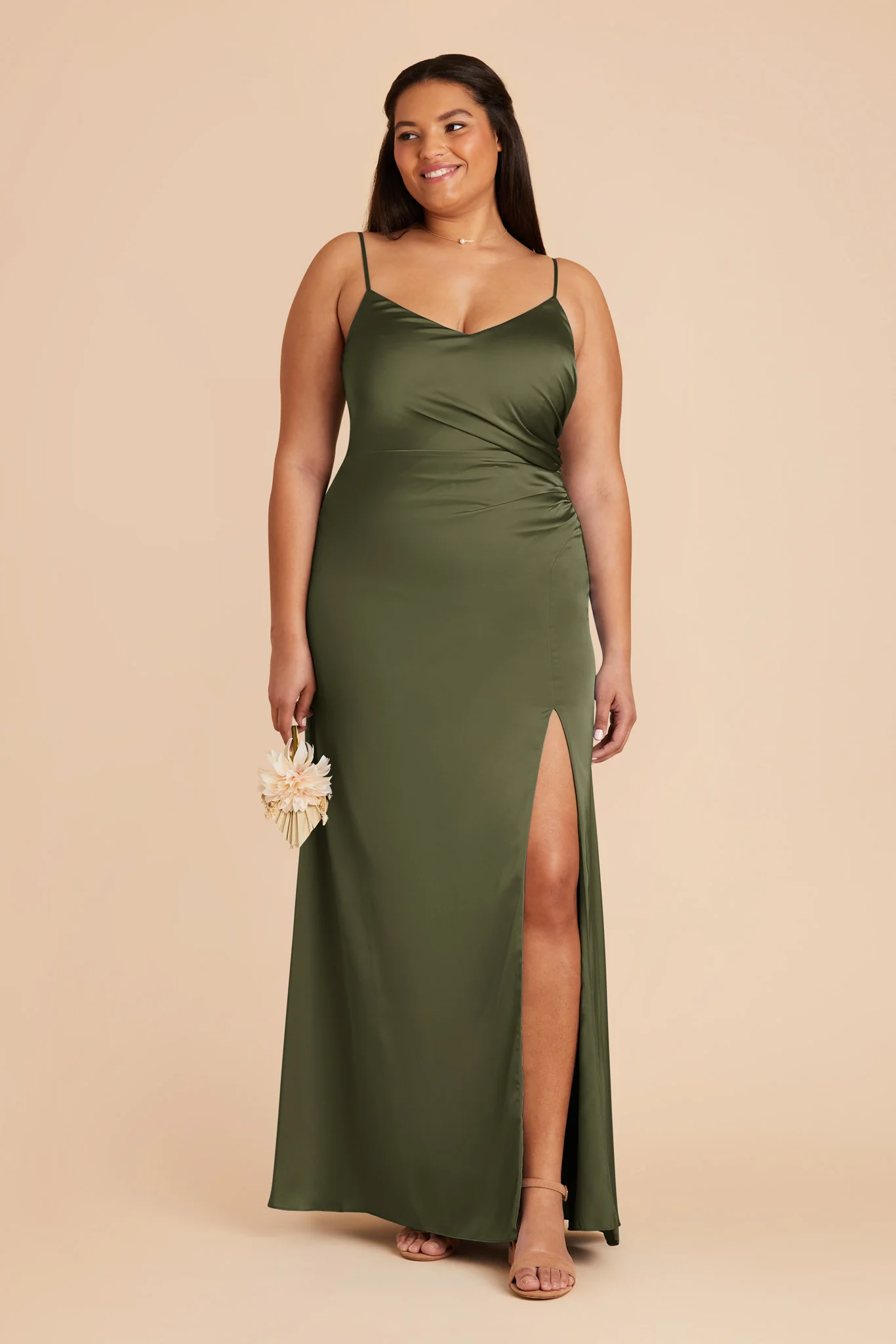 Catherine Matte Satin Dress - Olive - necksoother