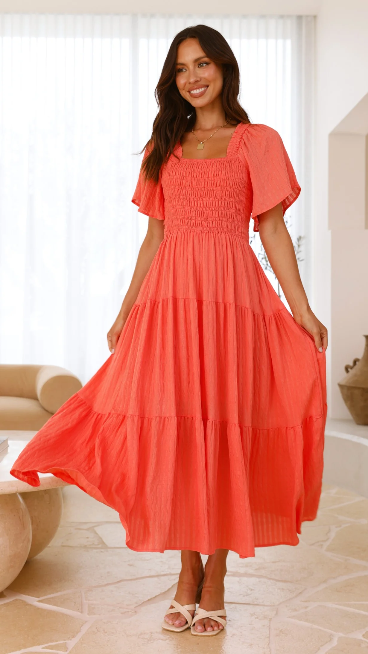 Lainey Midi Dress - Orange - necksoother