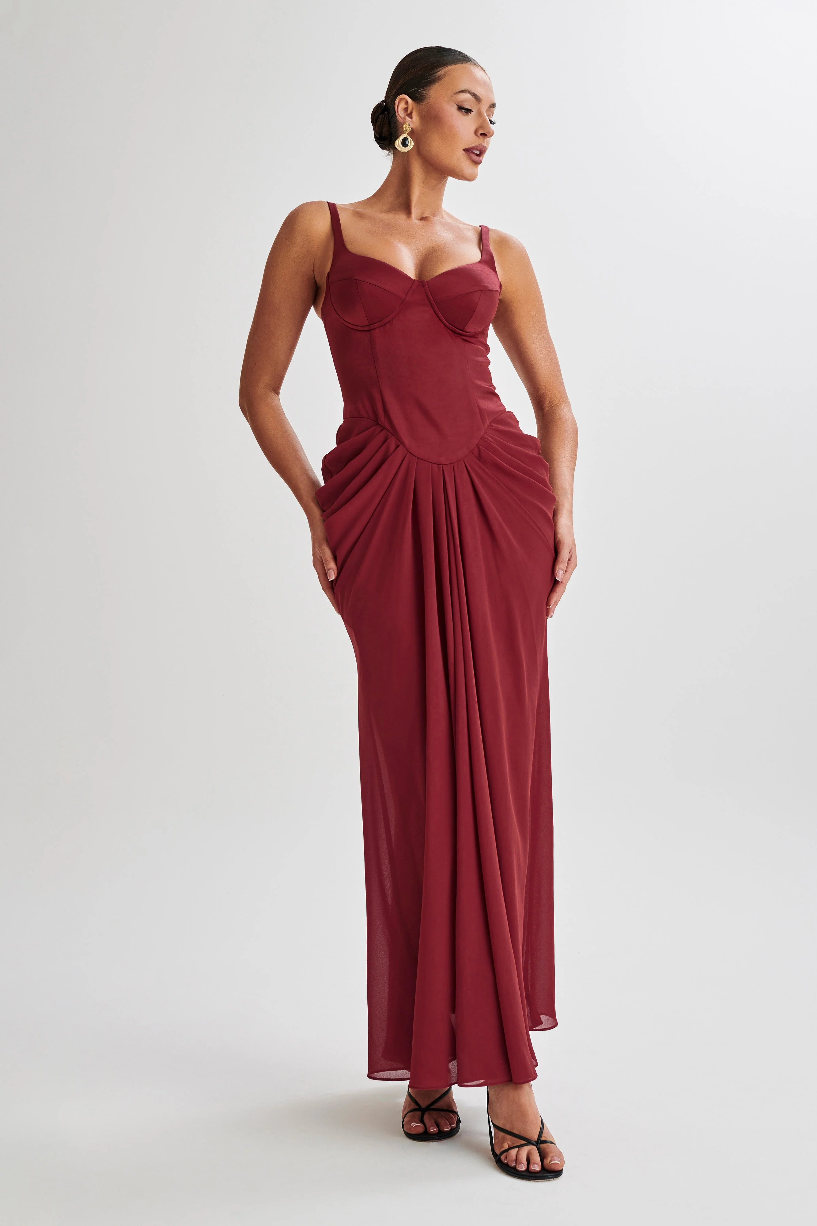 Leila Satin Corset Maxi Dress - Wine - necksoother