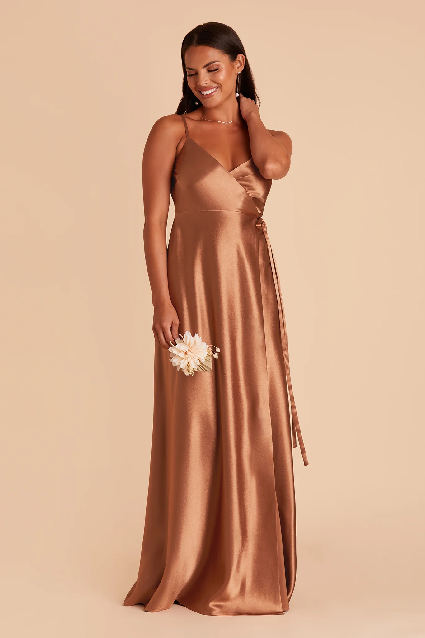 Cindy Shiny Satin Dress - Rust - necksoother