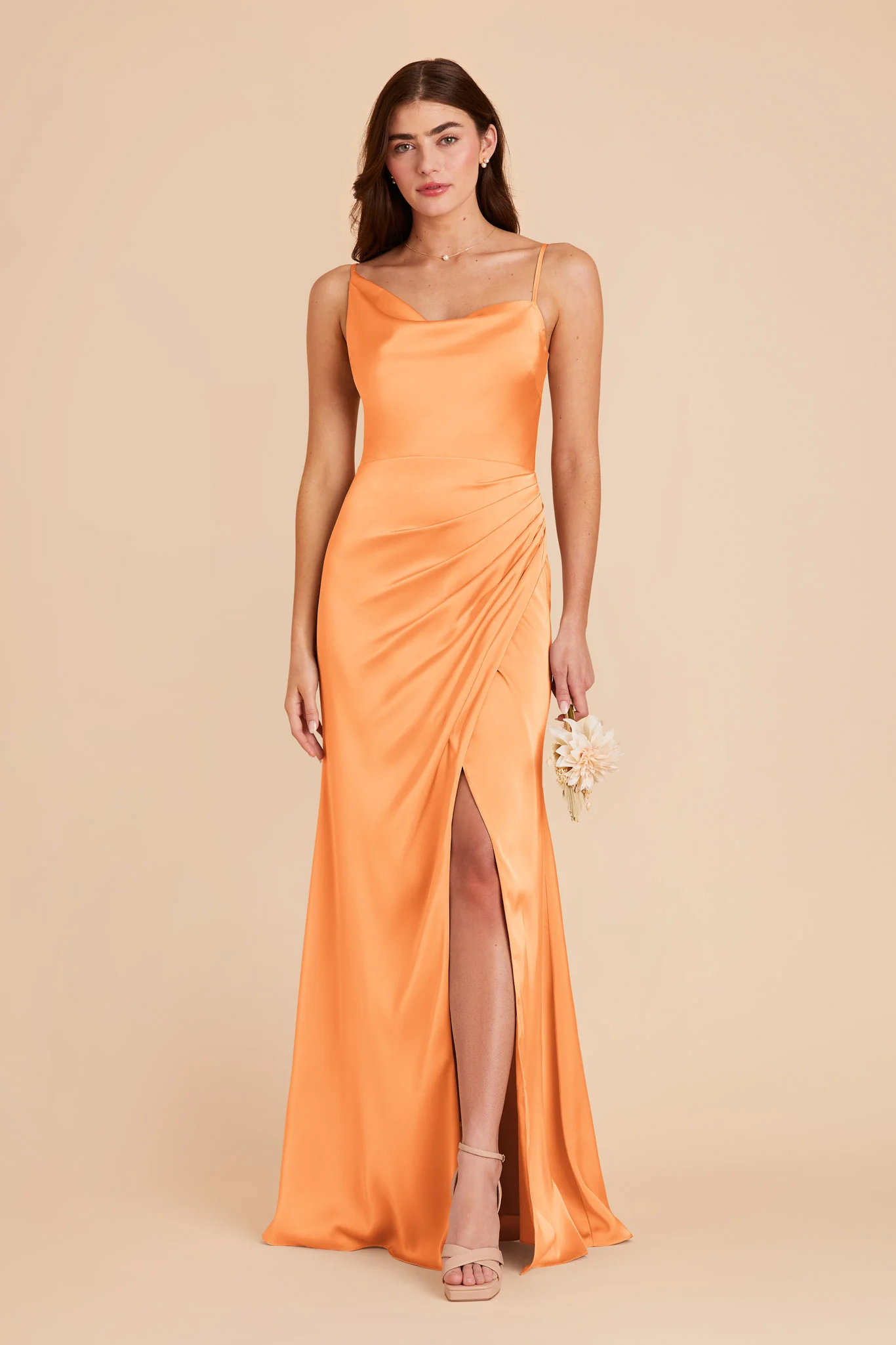 Jennifer Matte Satin Dress - Apricot - necksoother