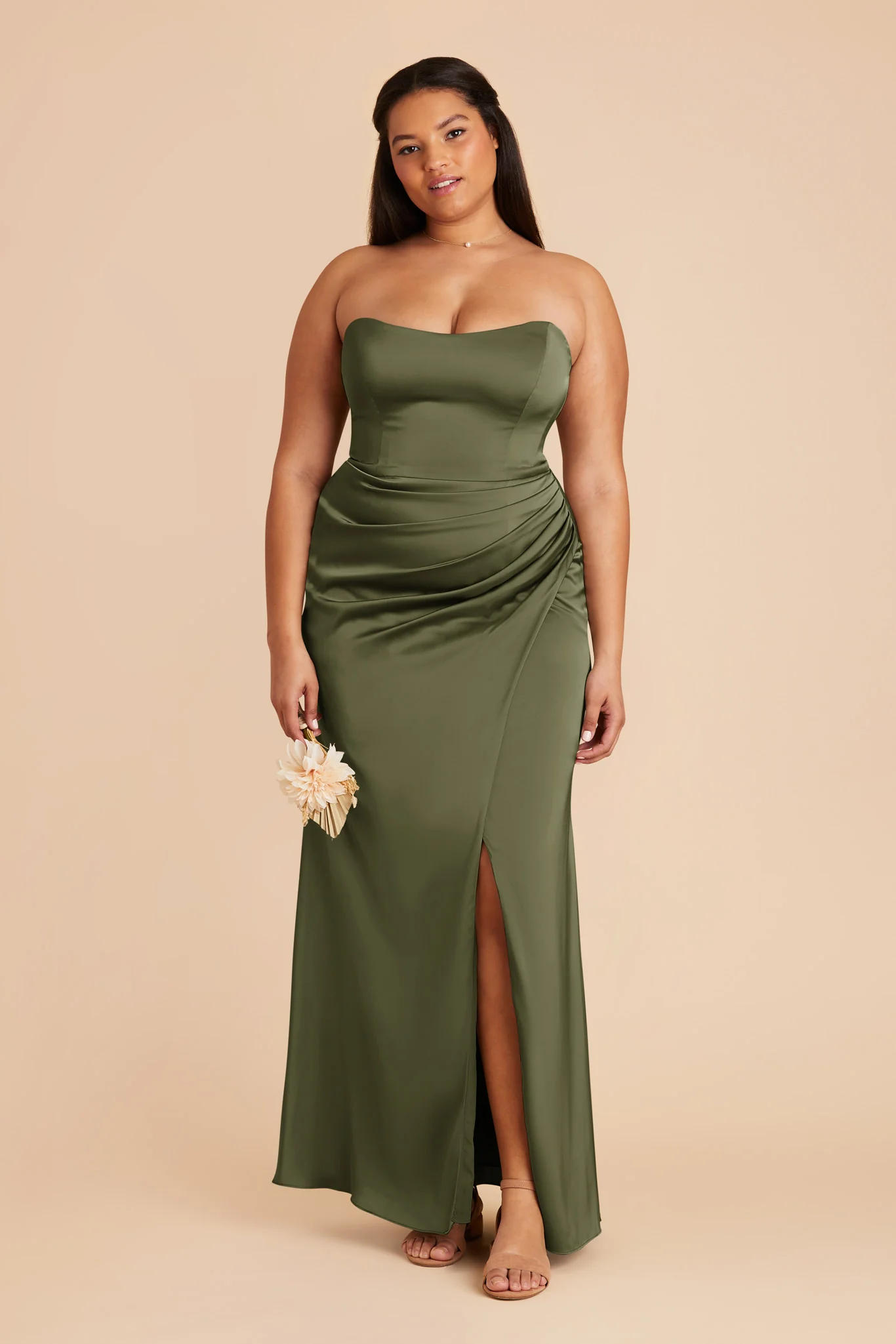 Anne Matte Satin Dress - Olive - necksoother
