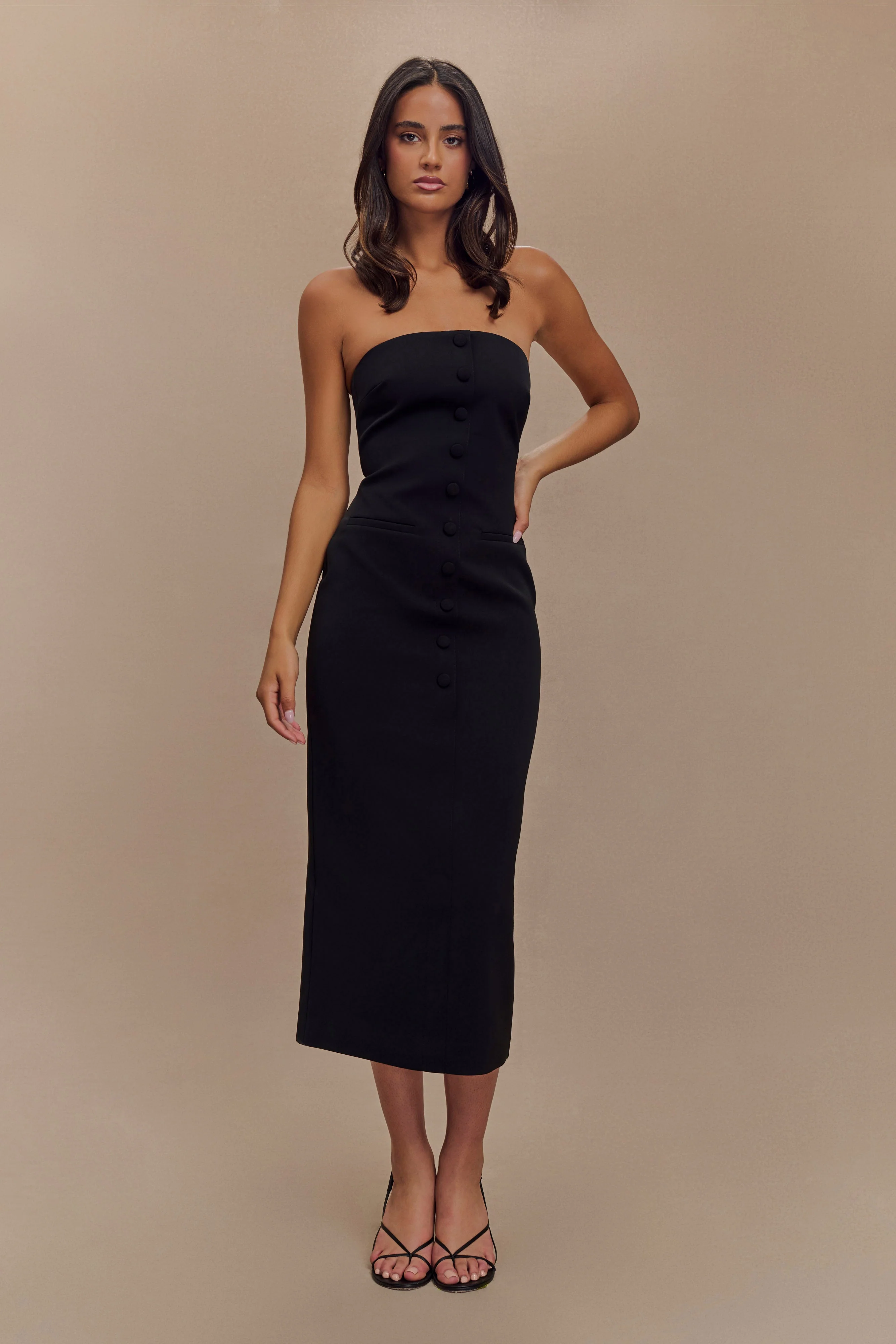 Sussan Strapless Midi Dress - Black - necksoother