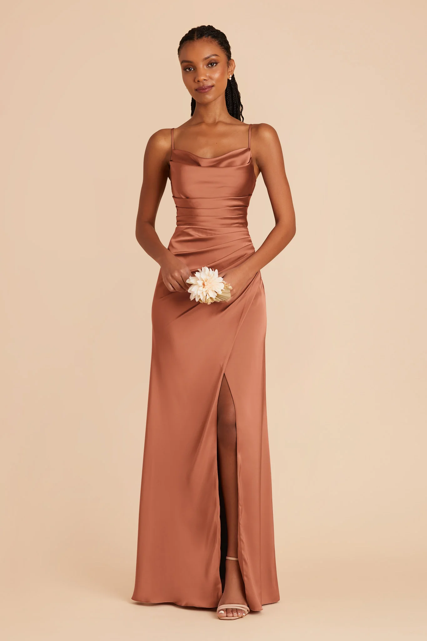 Lydia Matte Satin Dress - Terracotta - necksoother