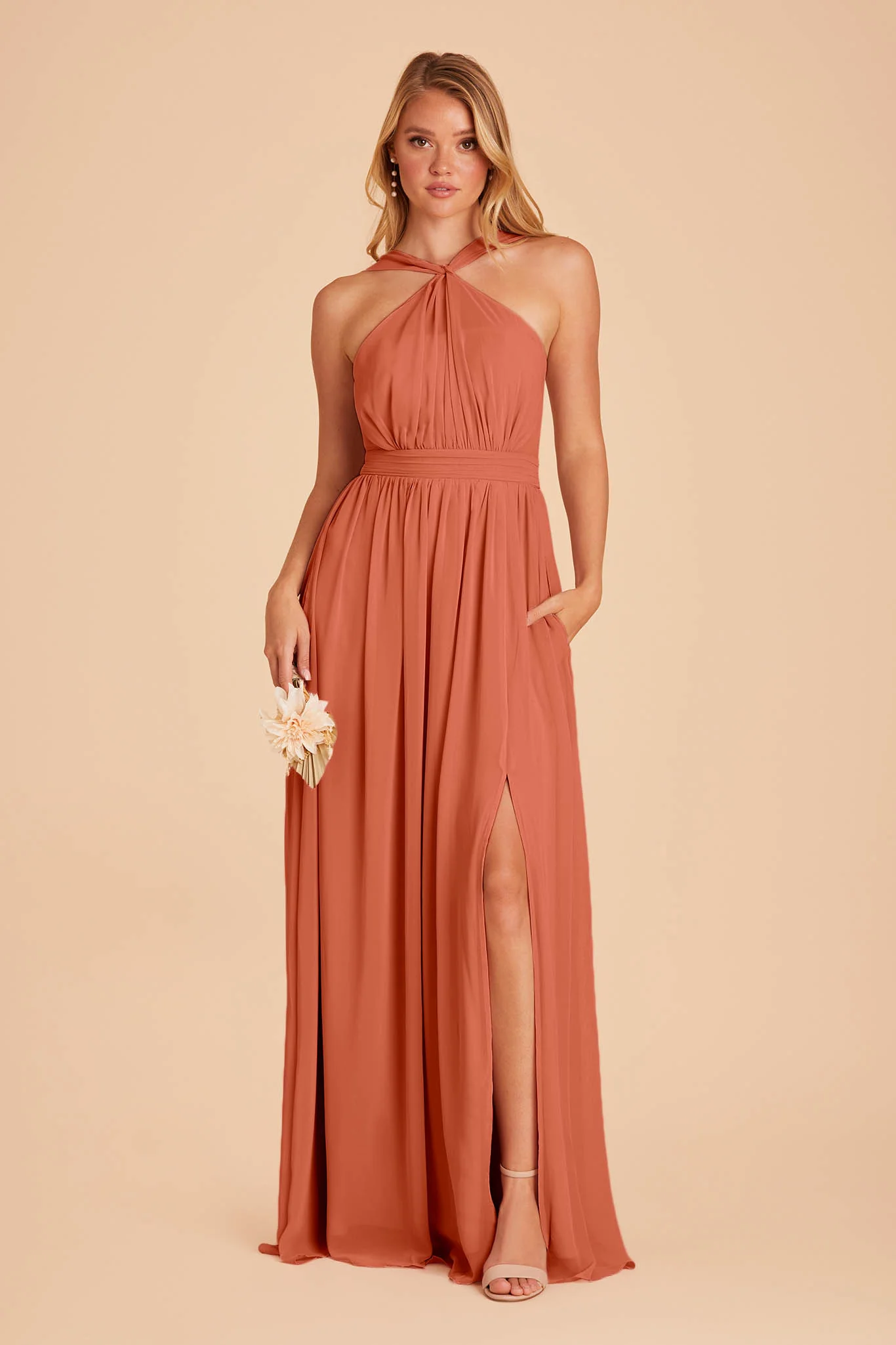 Kiko Chiffon Dress - Terracotta - necksoother
